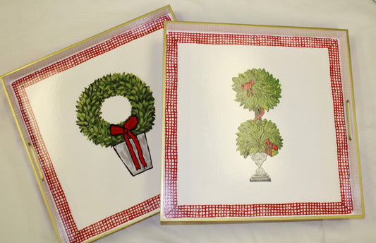 18x18" Handpainted Wood Trays Topiary