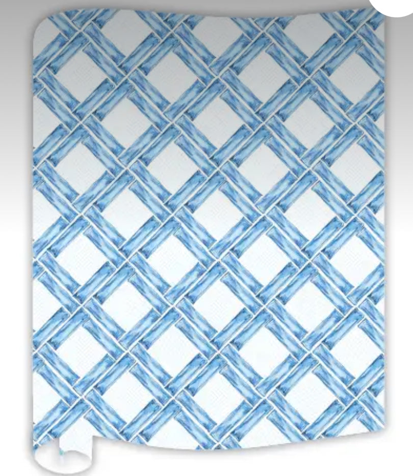 Blue trellis table runner