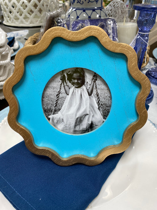 Wood scalloped turquoise and gold frame