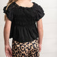 Kids Black Shirred Top & Leopard Print Bow Spring Short Set