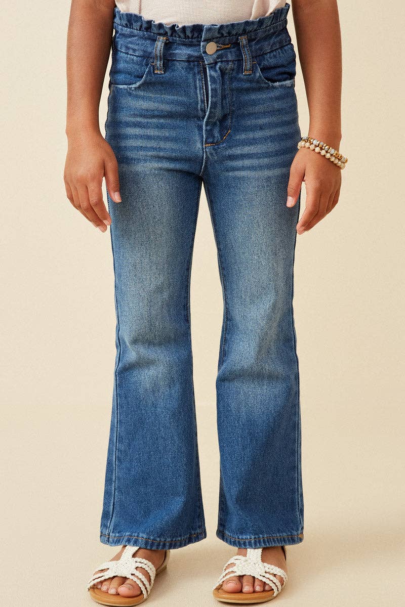 Girls Washed Paper Bag Waist Flared Denim Jeans