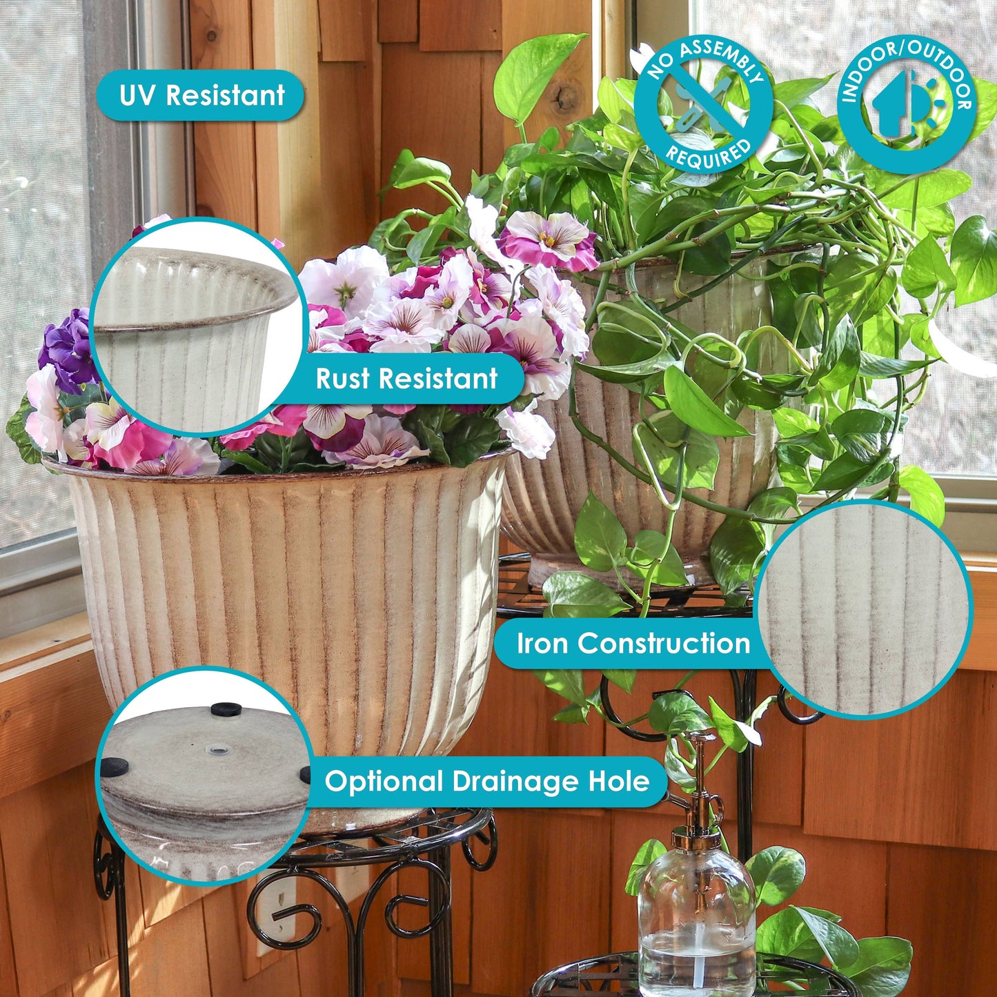Carlotta Metal Planter - 14.75 in - White Glaze -