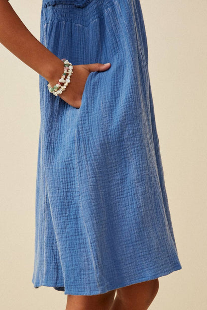 Girls Washed Textured Smock Detail Tank Dress