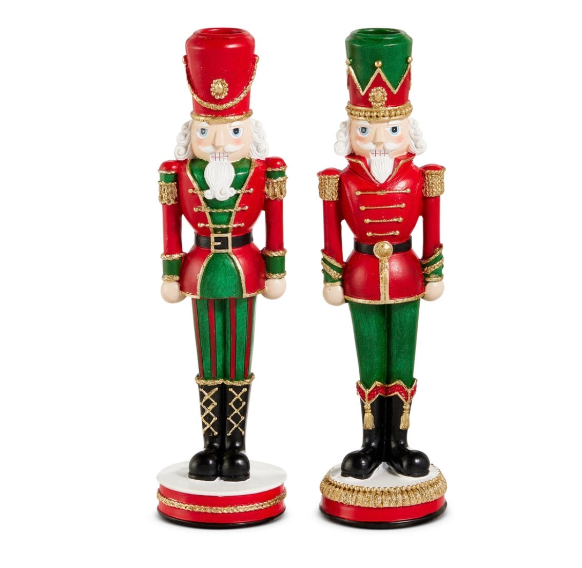 10" Red And Green Nutcracker Candlesticks