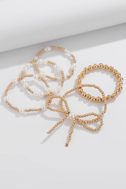 LDC Bow Knot Pearl Beaded Multi Layered Bracelet Set