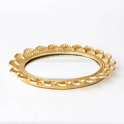 Gold Scalloped Oval Mirrored Vanity Tray