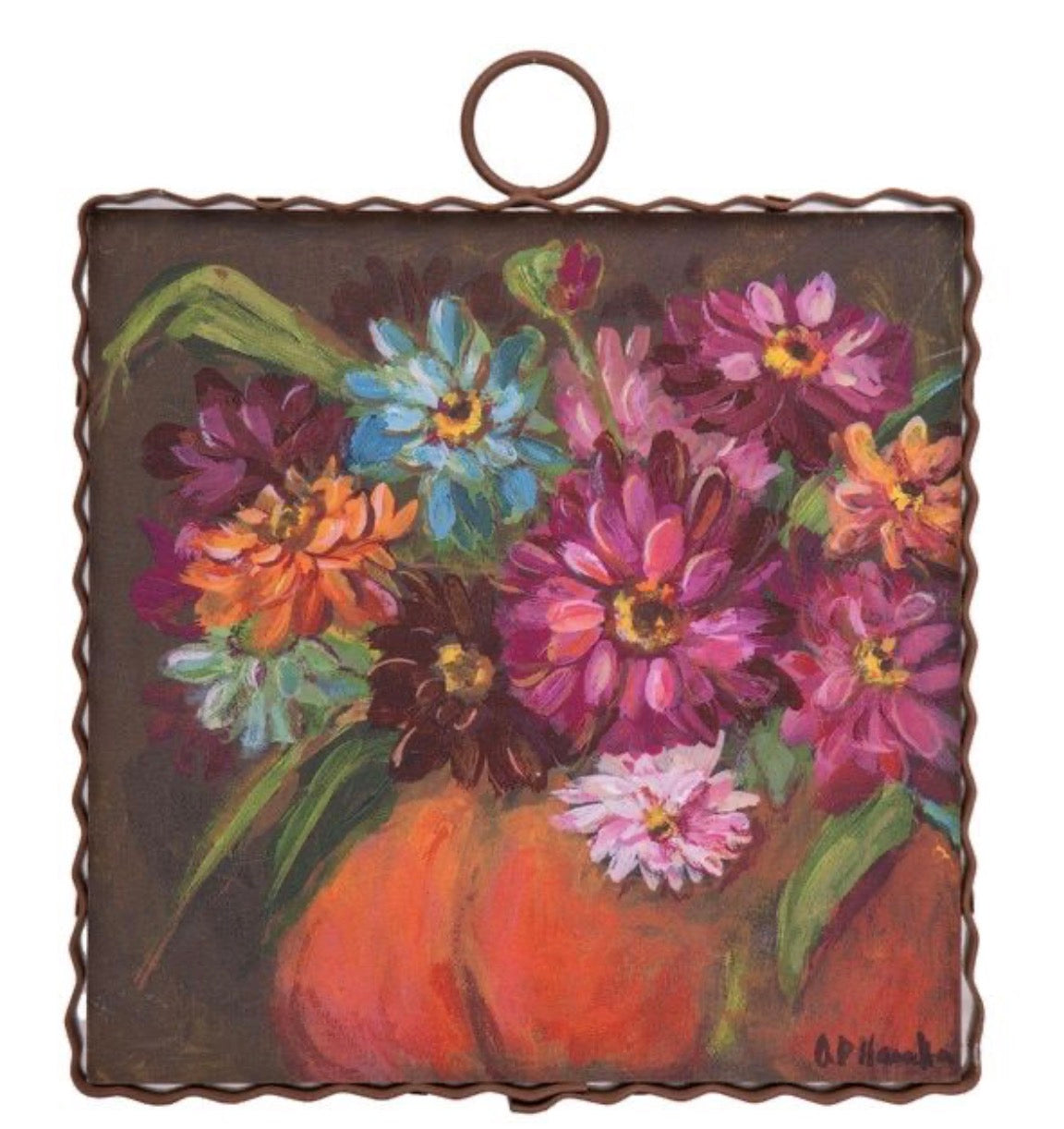 Mini Hamilton Zinnias in a Pumpkin
