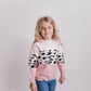 Kids Pink Cream Leopard Crew Neck Fall Winter Sweater