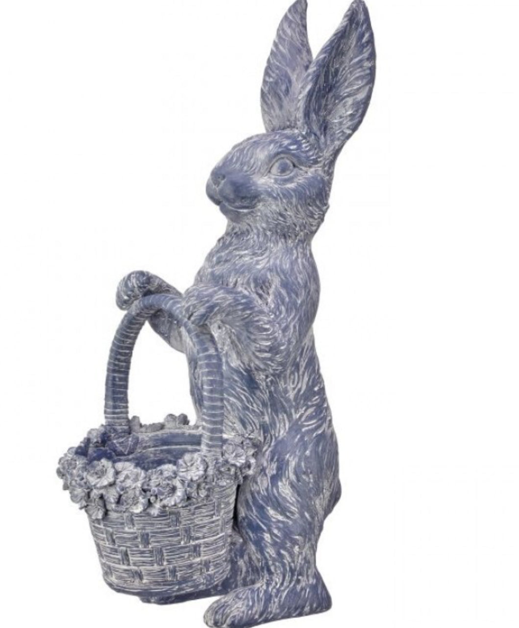 Resin rabbit with floral basket