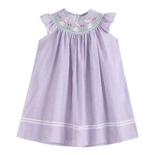 Light Purple Seersucker Easter Bunny Smocked Bishop Dress