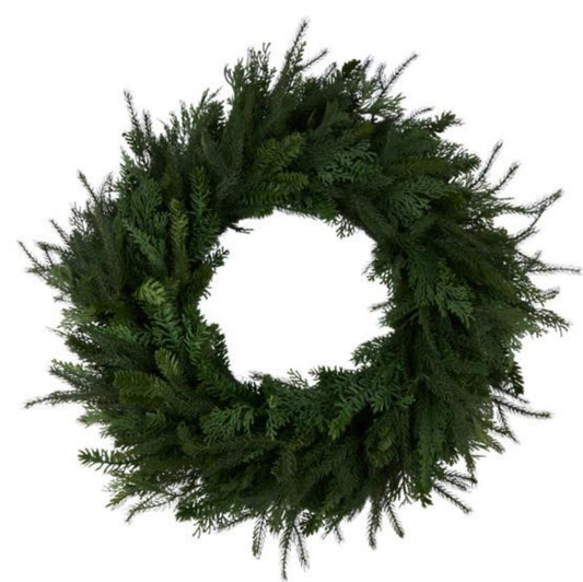 30"DIA R/T CEDAR/MIXED PINE/JUNIPER WREATH MULTI GREEN