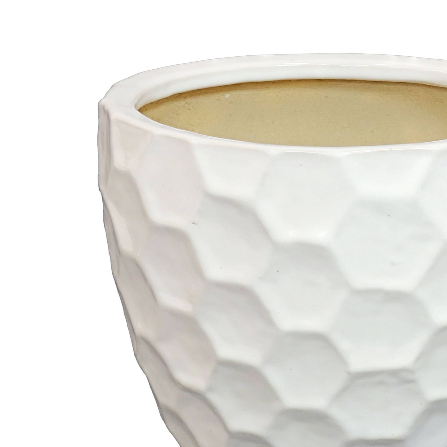 White Honeycomb Pattern Ceramic Planter - 13.5" -