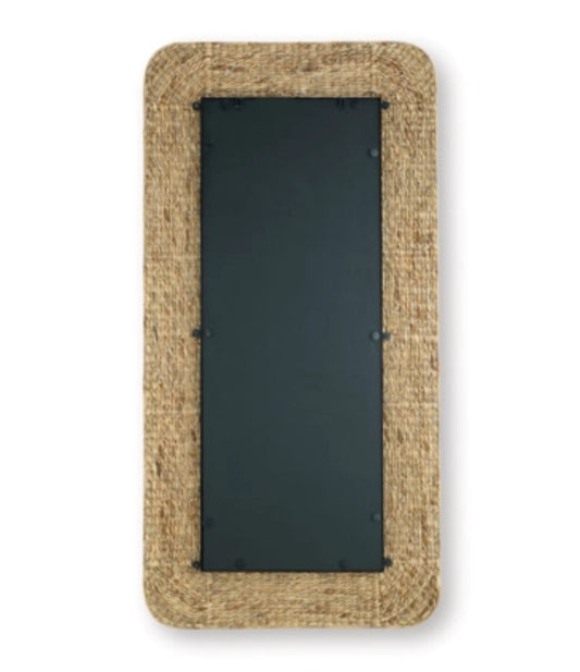 Rattan floor mirror