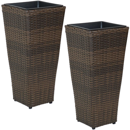24 in Polyrattan Tall Square Planter - Brown