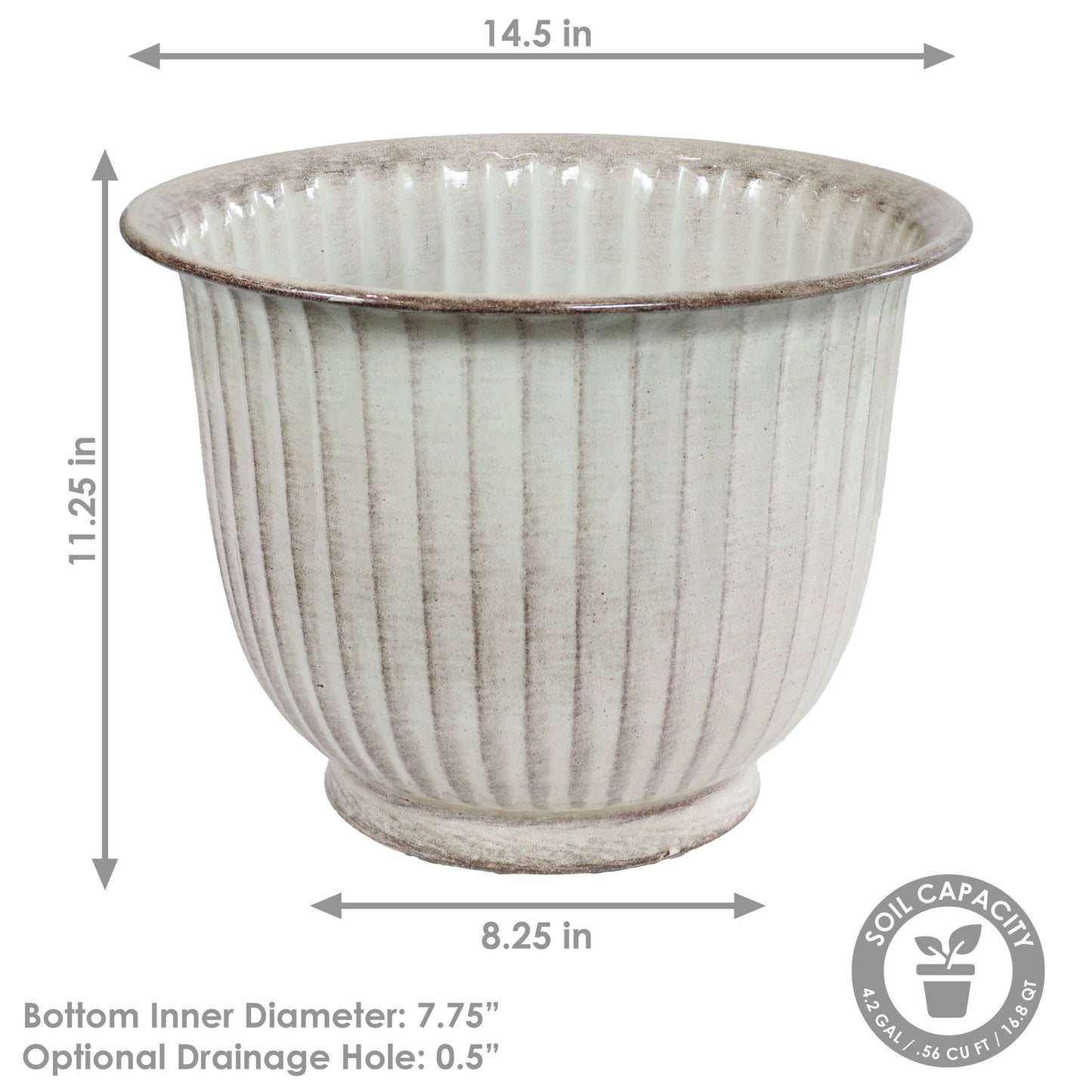 Carlotta Metal Planter - 14.75 in - White Glaze -
