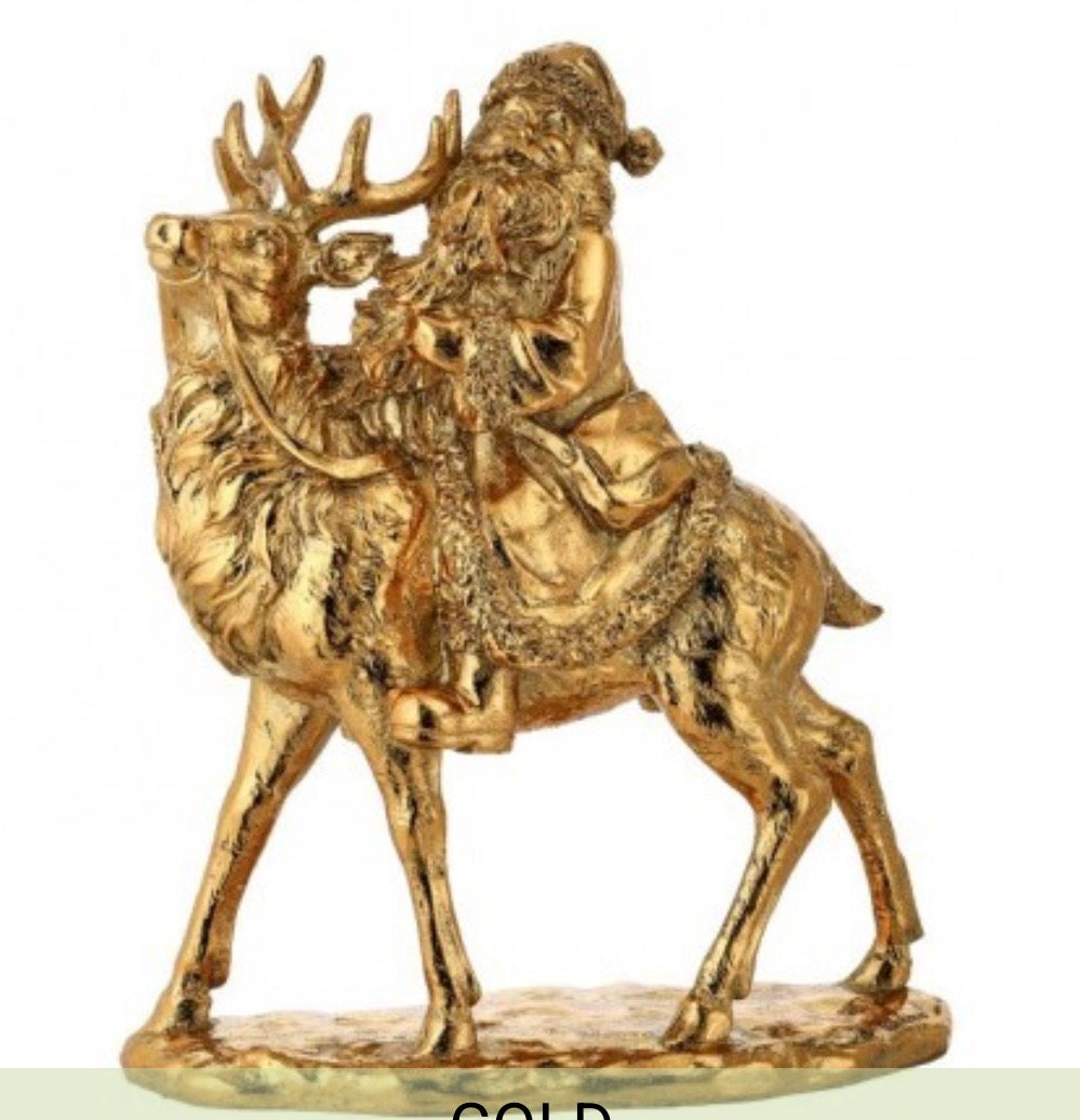 12" RESIN SANTA/W DEER TABLE PIECE