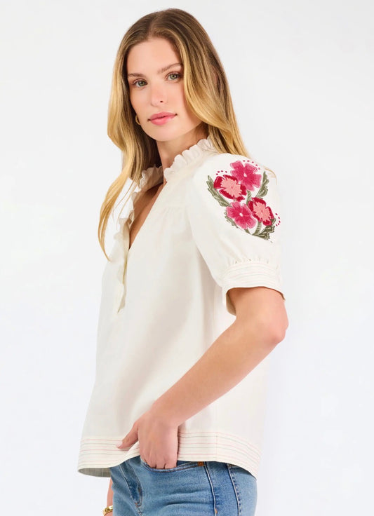 Emmie Embroidered Top in Ivory