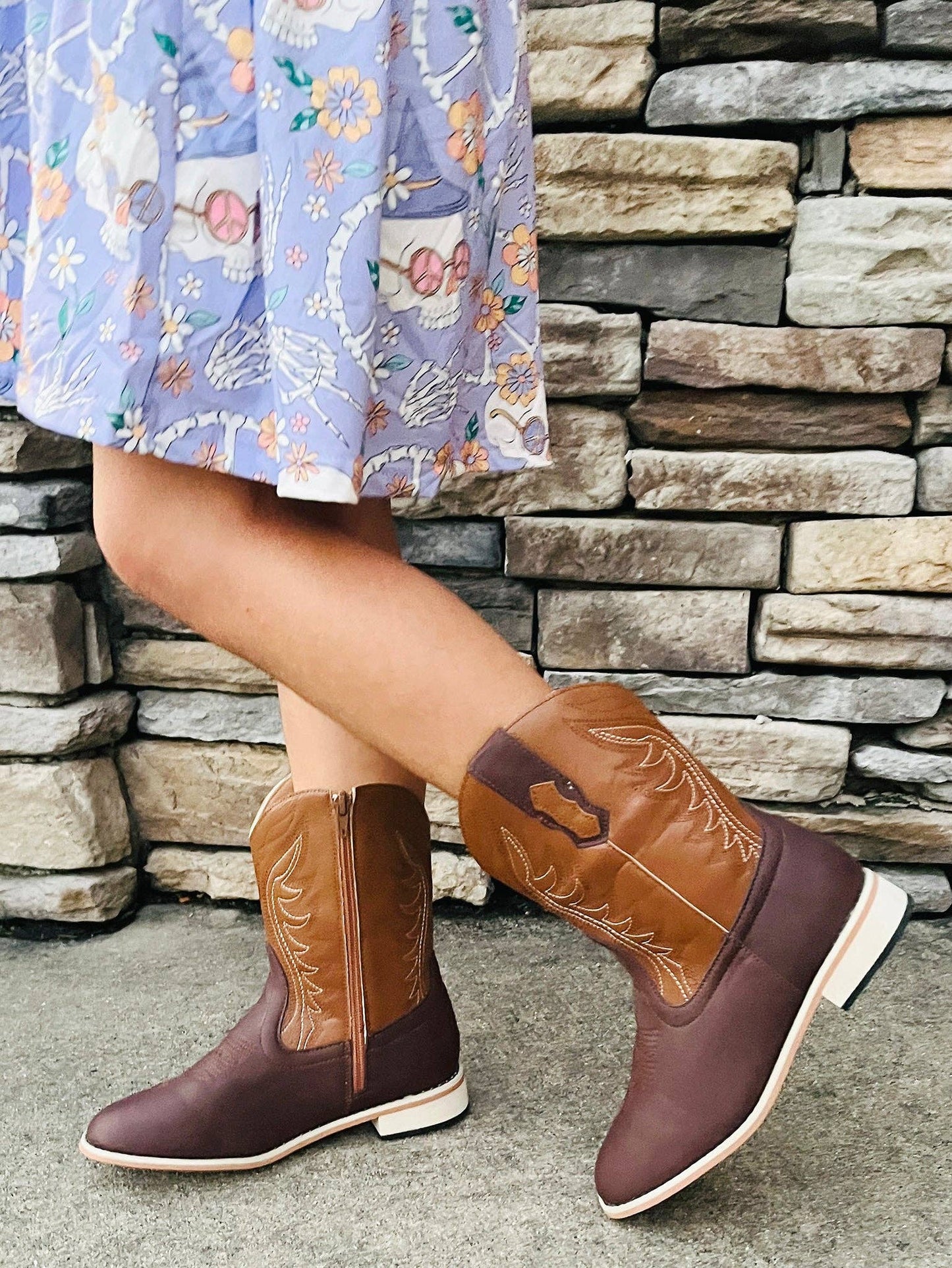 Kids' Unisex Two-Toned Brown Cowboy Boots