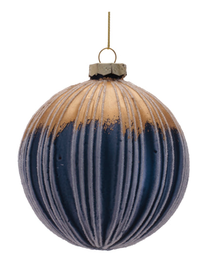 4” glass ball ornament blue/gold