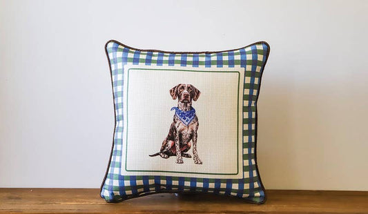 Dog Gingham GSP Piped Pillow