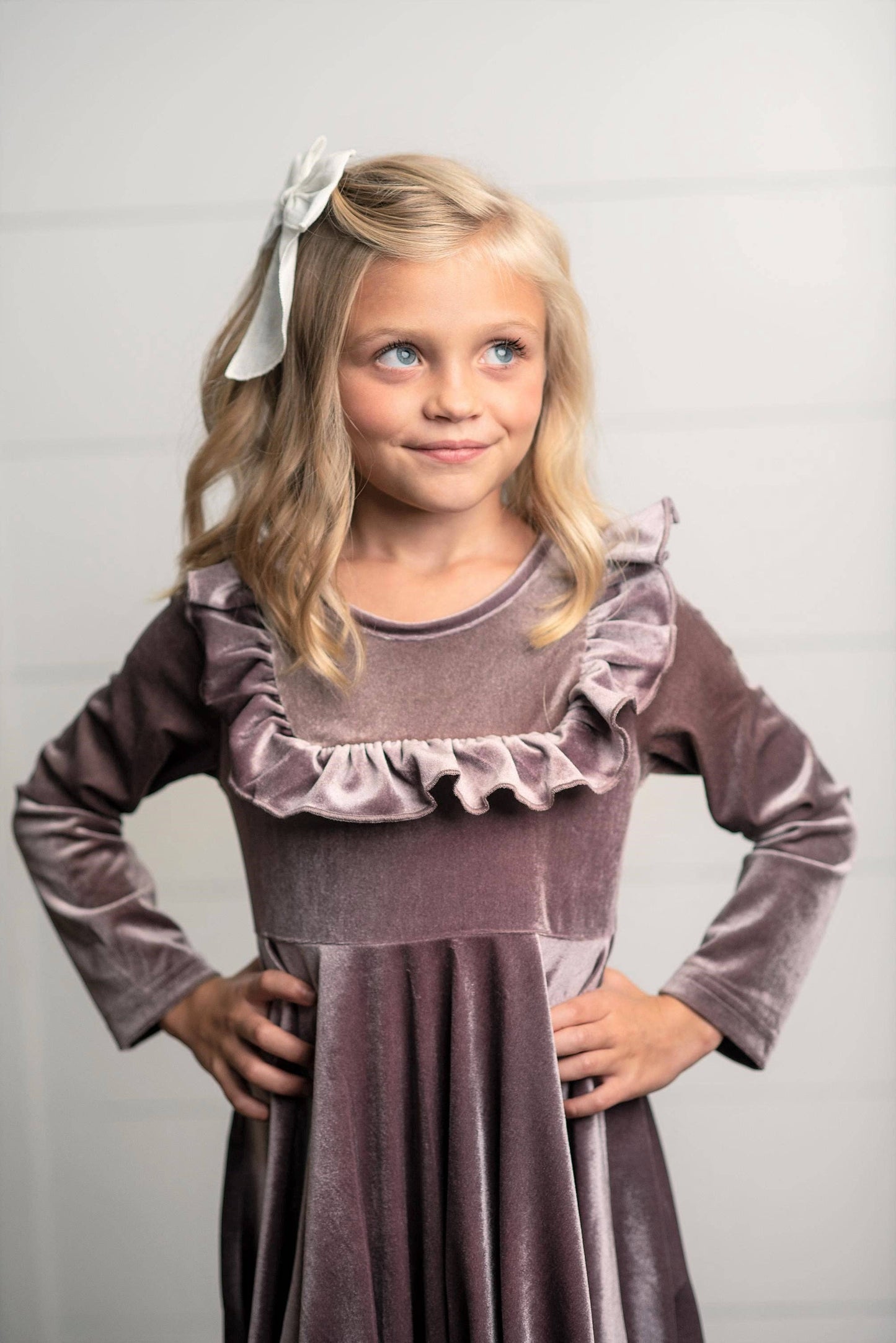 Kids Lavender Velvet Ruffle Winter Christmas Holiday Dress