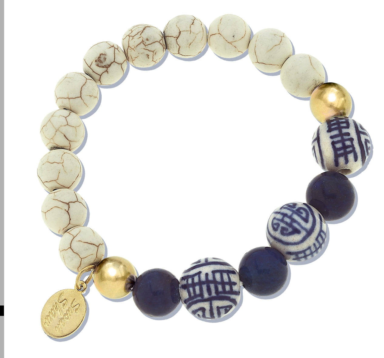 Lapis&blue&white handpainted porcelain stretch bracelet