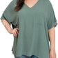 Plus Woven Airflow V-neck Dolman Short Sleeve Top