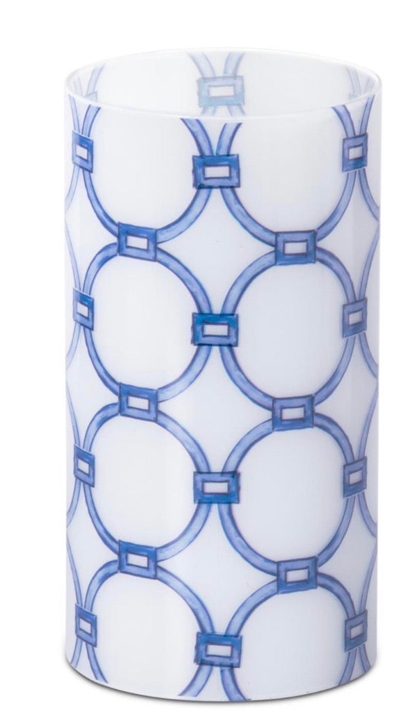 7.75 Inch Blue & White Link Glass Cylinder Candle Sleeve