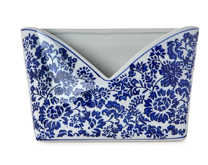 Chinoiserie Hand-Painted Blue and White Floral Letter Holder - Porcelain