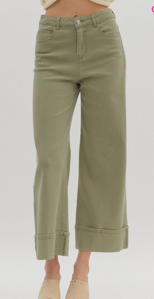 Mid rise ankle length pant -olive