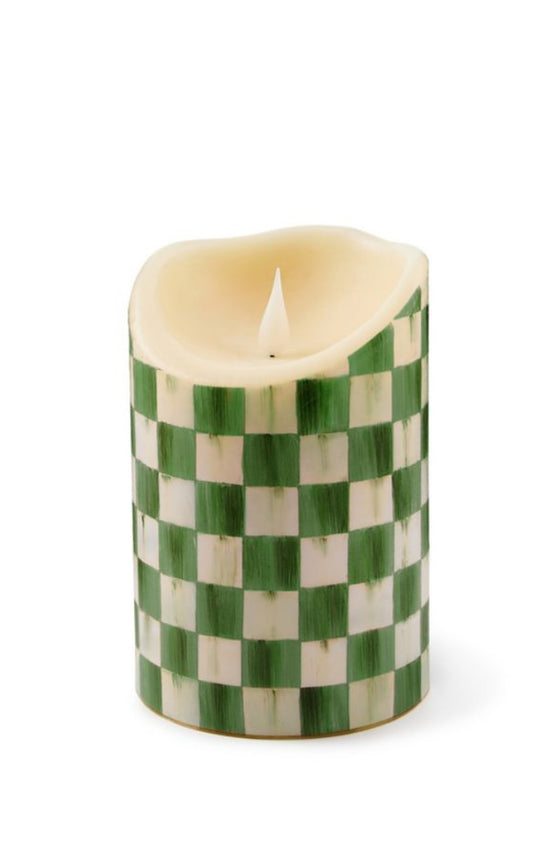 emerald check flameless 6" pillar candle