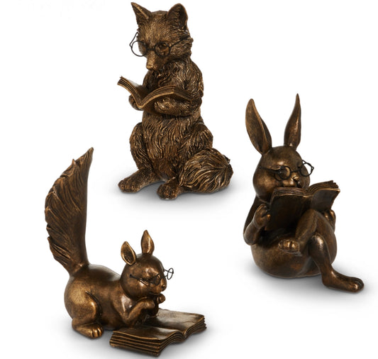 6.25" Antique Gold Reading Forest Friends