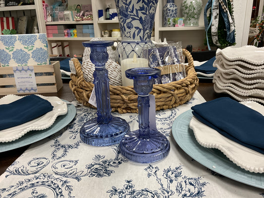 Vintage  hobnail candlestick cobalt blue