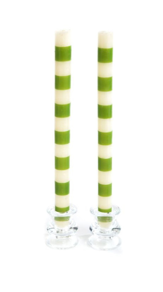 bands green dinner candles, set of 2