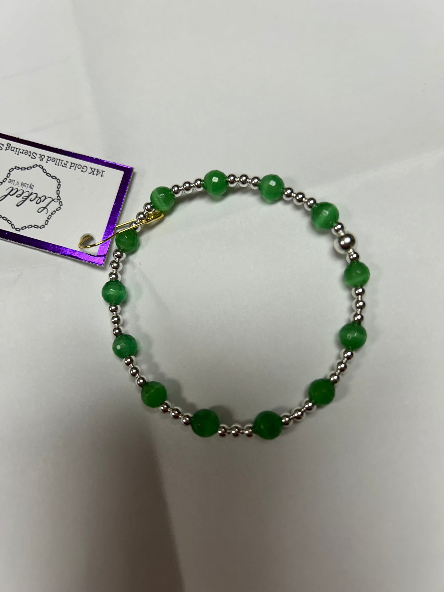 Green Cat’s Eye Bracelet in Silver