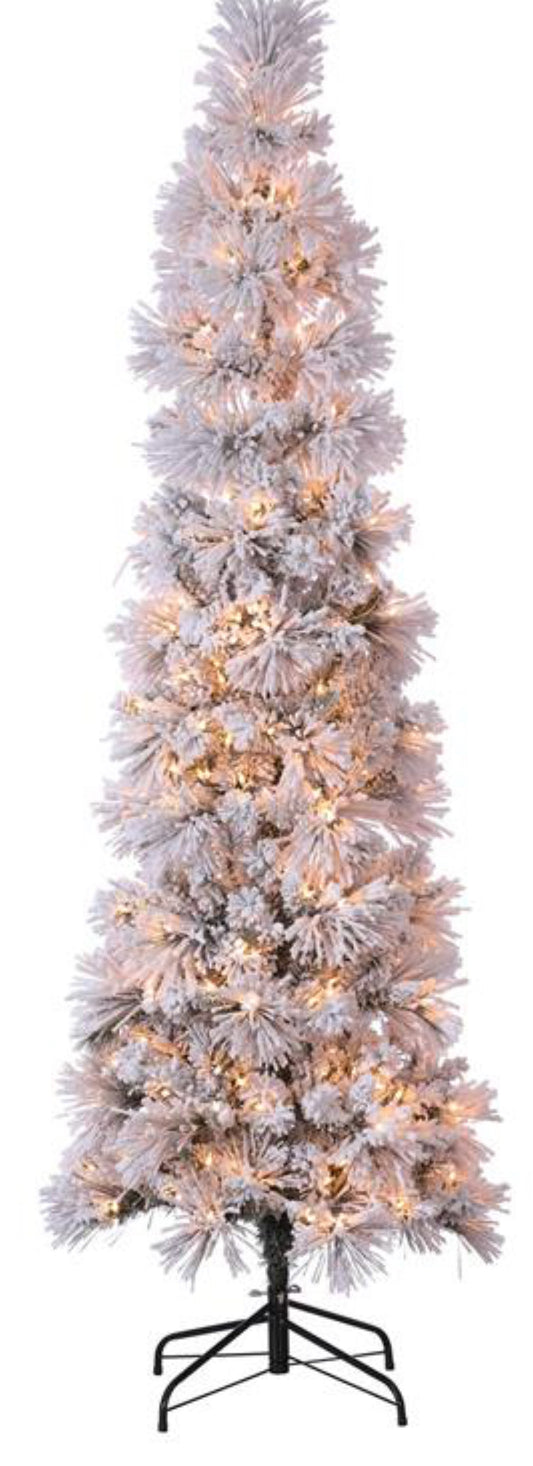 5' ICELAND FIR COLUMN TREE, FLOCKED, PRE-LIT W/150 CLEAR LIGHTS, 160 TIPS, 21" DIAMETER