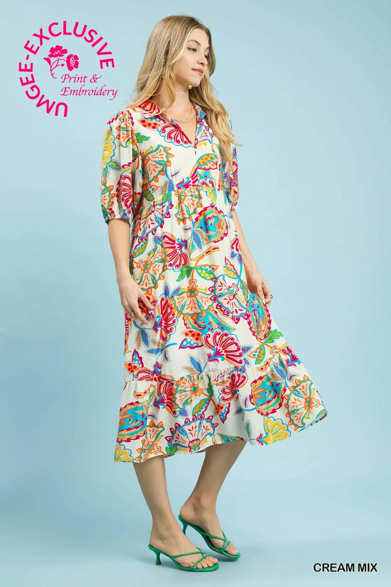Cream mix coller dress