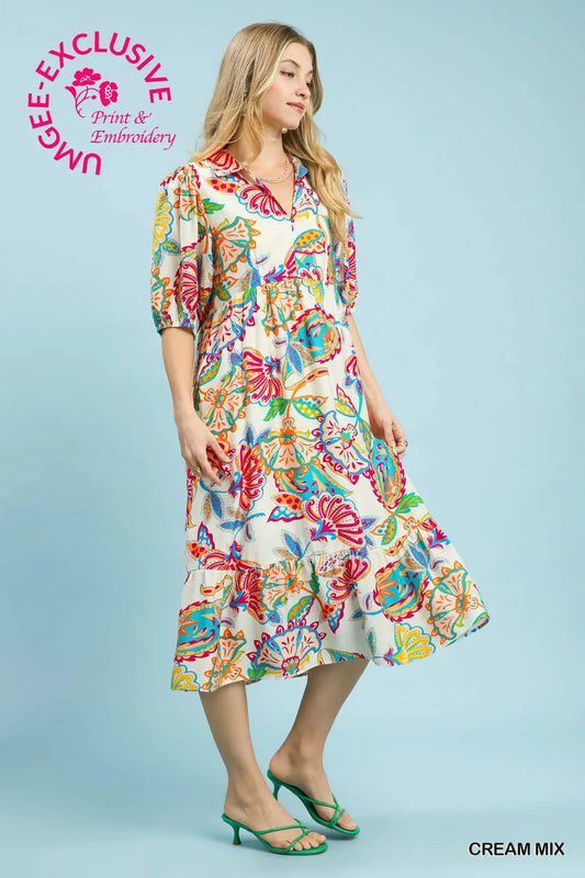 Cream mix coller dress