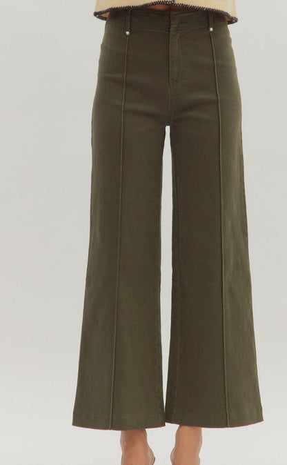 Mid rise ankle length pant -olive