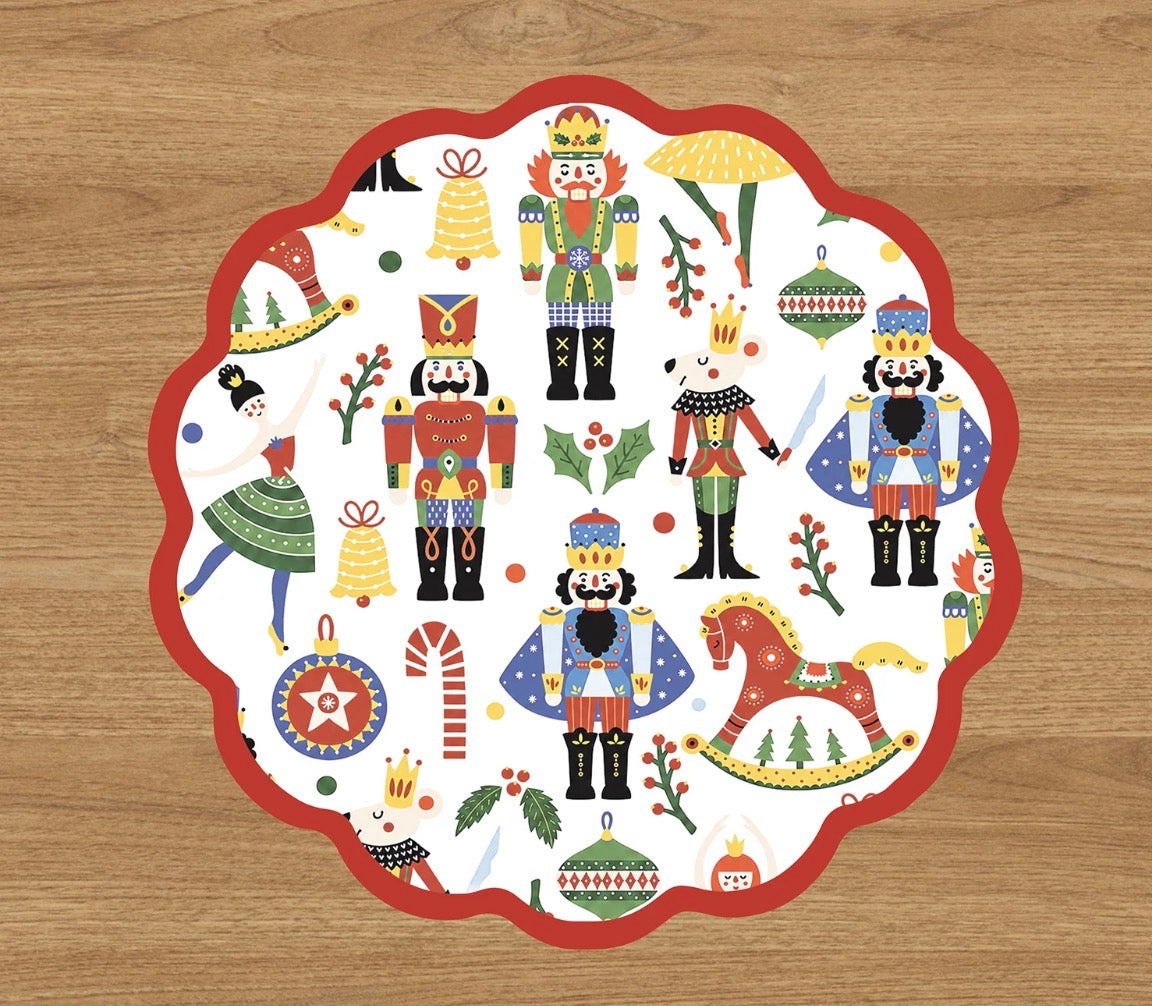 VIDA Nutcracker and Plaid Reversible Placemats Set of 4 (Red and Green)