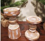 Brown And White Washed Wood Candle Holders