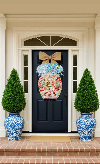 LARGE Designer Chinois Vase with Hydrangeas Door Hanger