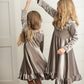 Kids Gray Silver Velvet Ruffle Fancy Christmas Party Dress