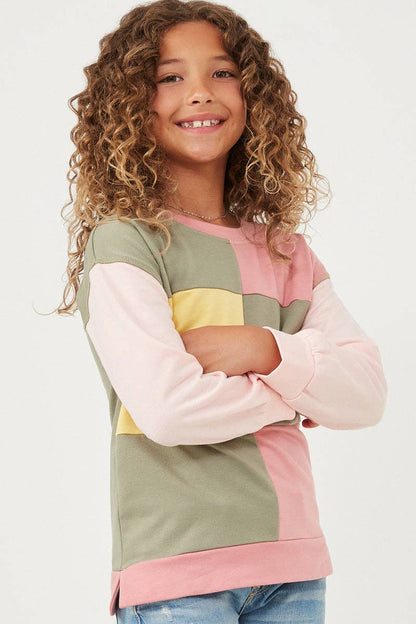 Girls Color Blocked French Terry Pullover Top