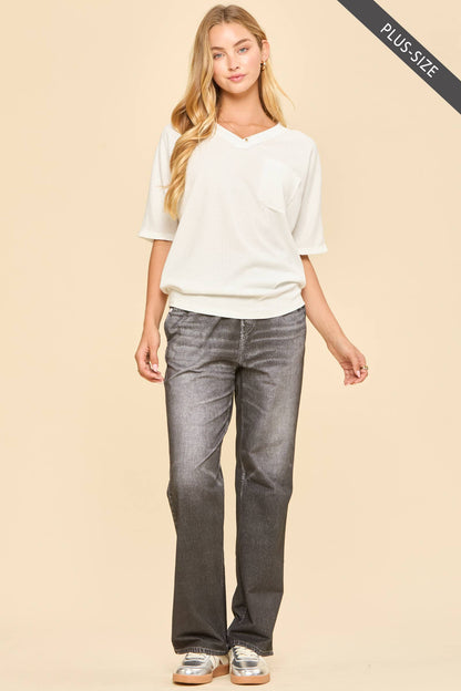 PLUS SIZE Two Tone Waffle Knit Top