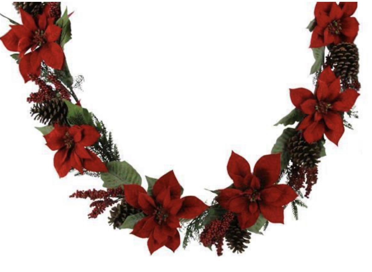 Poinsettia/berry/pinecone garland