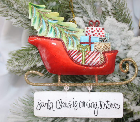 4.75x5" Metal Handpainted Sleigh Ornament