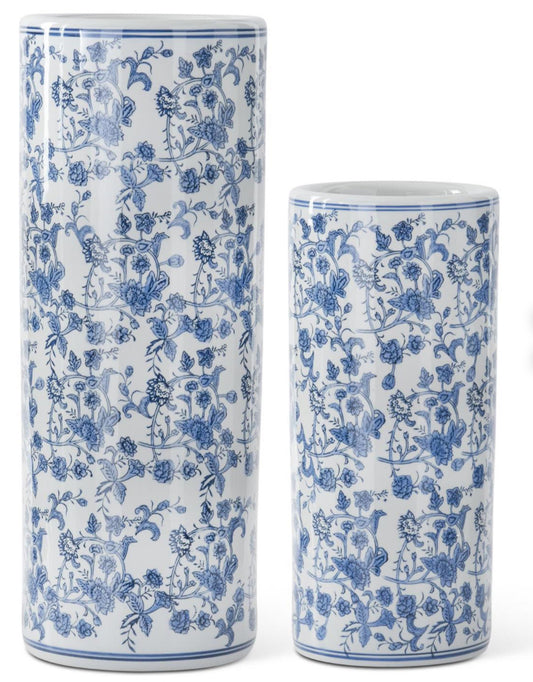 Blue & White Chinoiserie Cylinder Vases