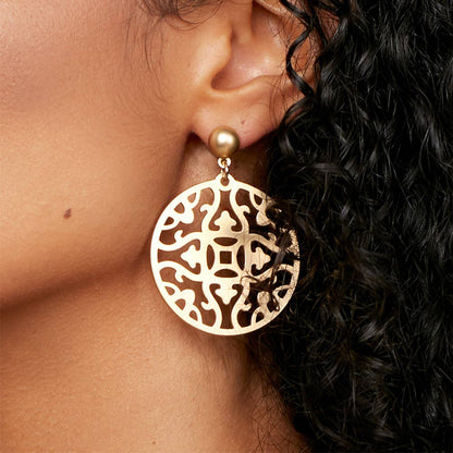 Matte Gold Emblem Charm Drop Earring