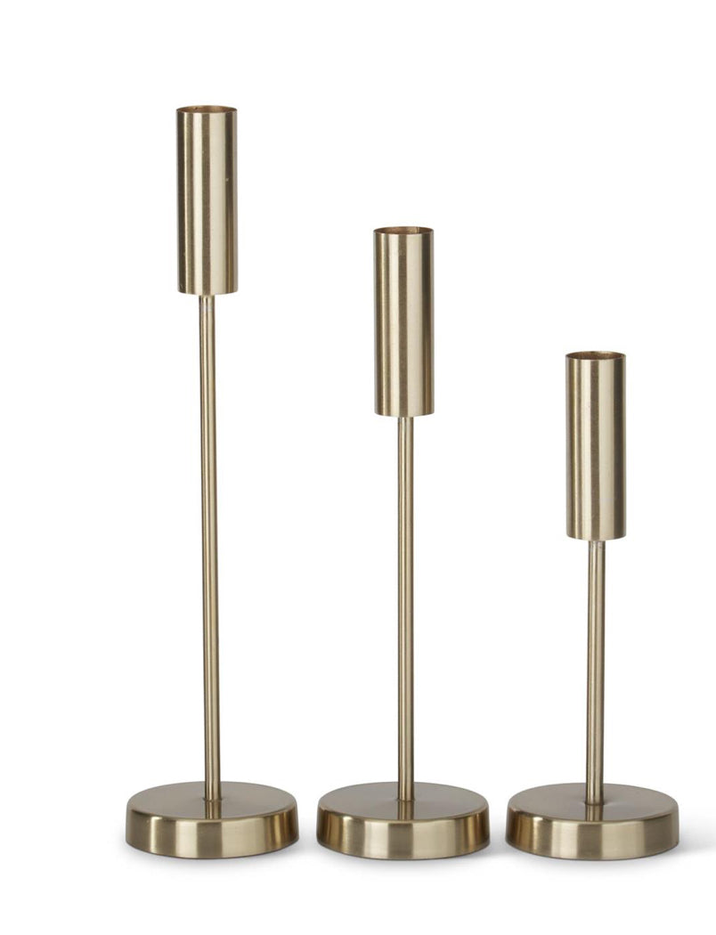 Slender Gold Metal Taper Candleholders